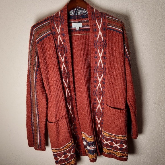 Lucky Brand Sweaters - Lucky Brand Rust Aztec Southwest Boho Cardigan‎ Sweater M